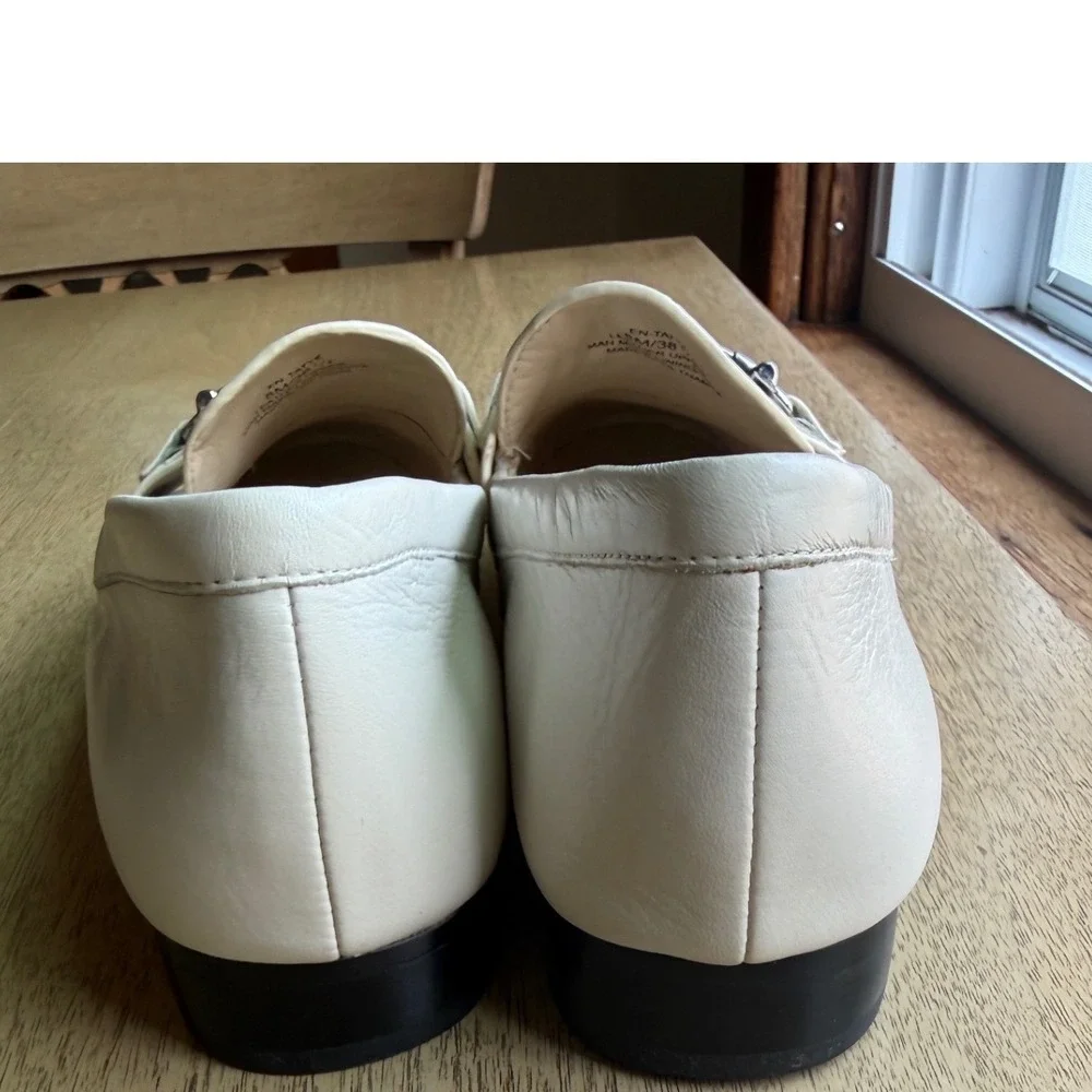 Enzo Angiolini Tatye Cream Leather Bit Loafers Silver Hardware Flats Womens 8M